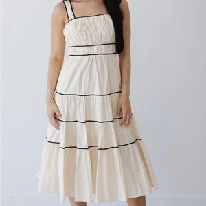 Chic Cream Midi Dress with Black Accents